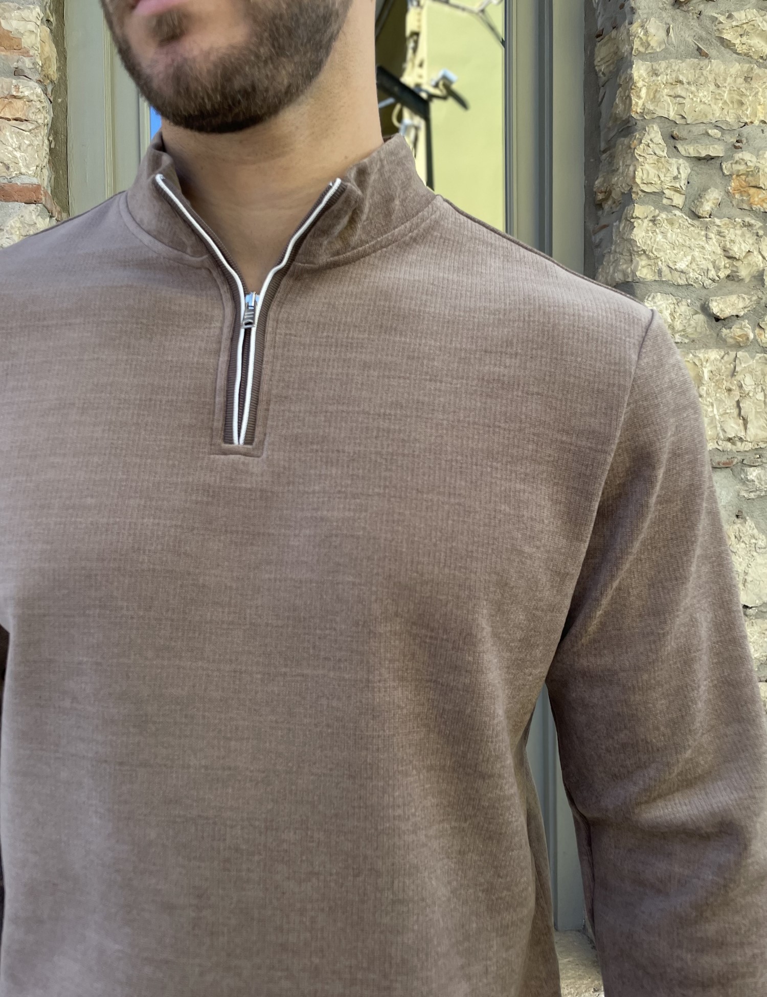 Ανδρικό πούρο πουλόβερ μονόχρωμο με γιακά και φερμουάρ 4477 φωτογραφία